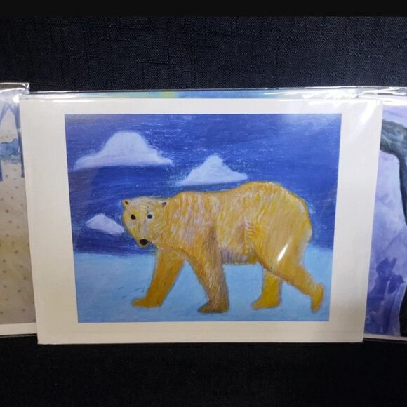 Set of 4 Watercolor Print Animal Themed Blank Greeting Cards W Envelopes - Picture 5 of 9